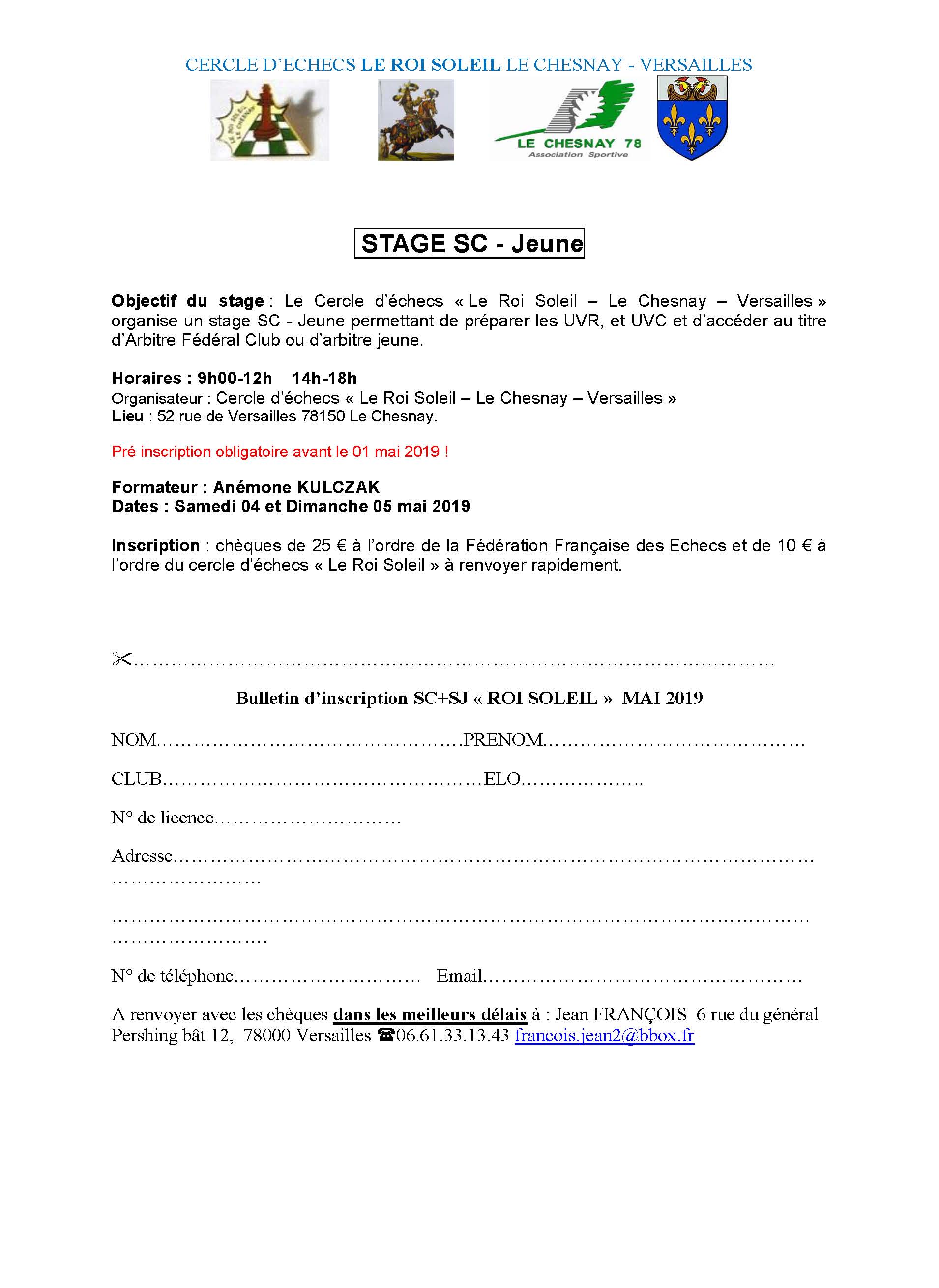 Stage SCSJ Cercle dechecs du Roi Soleil des 04 et 05 mai 2019 - Le Chesnay 78 -1